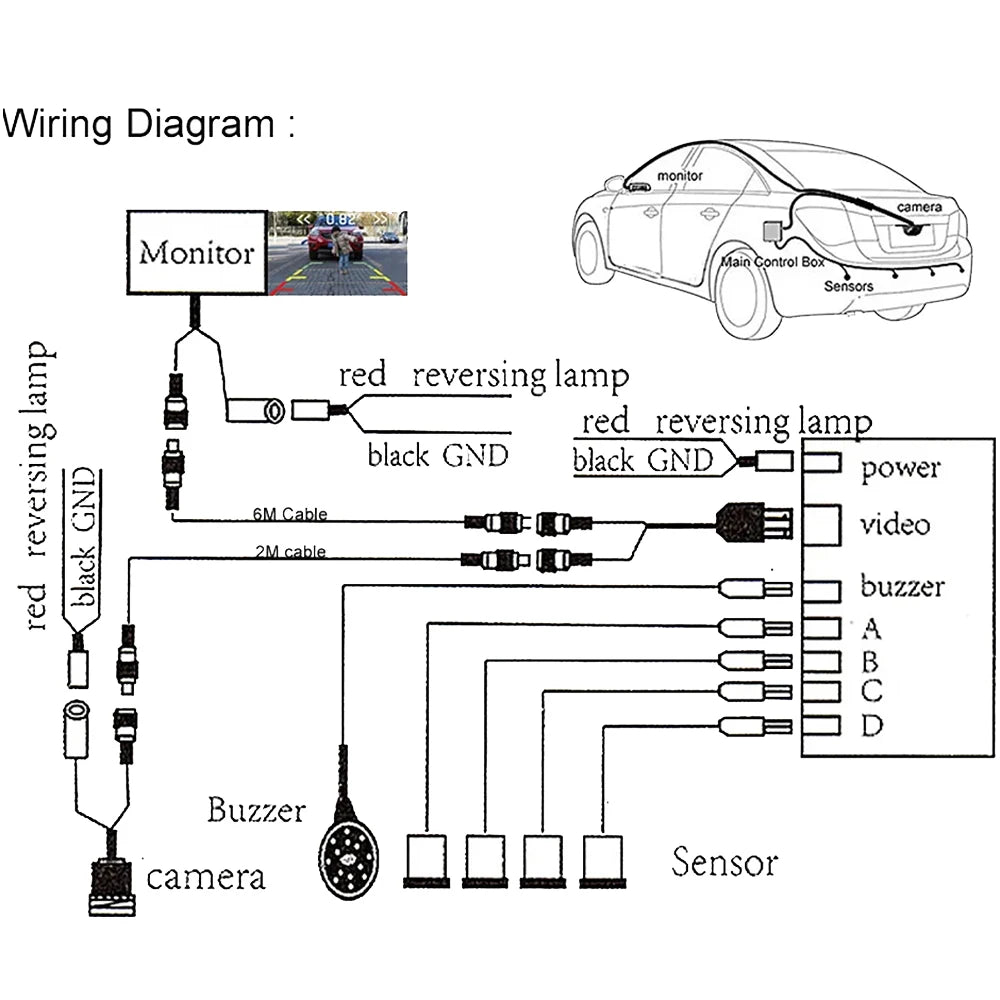 Kit de sensores de estacionamiento con video, asistencia de radar de reversa para automóvil, monitor digital, alerta con zumbador y alarma.