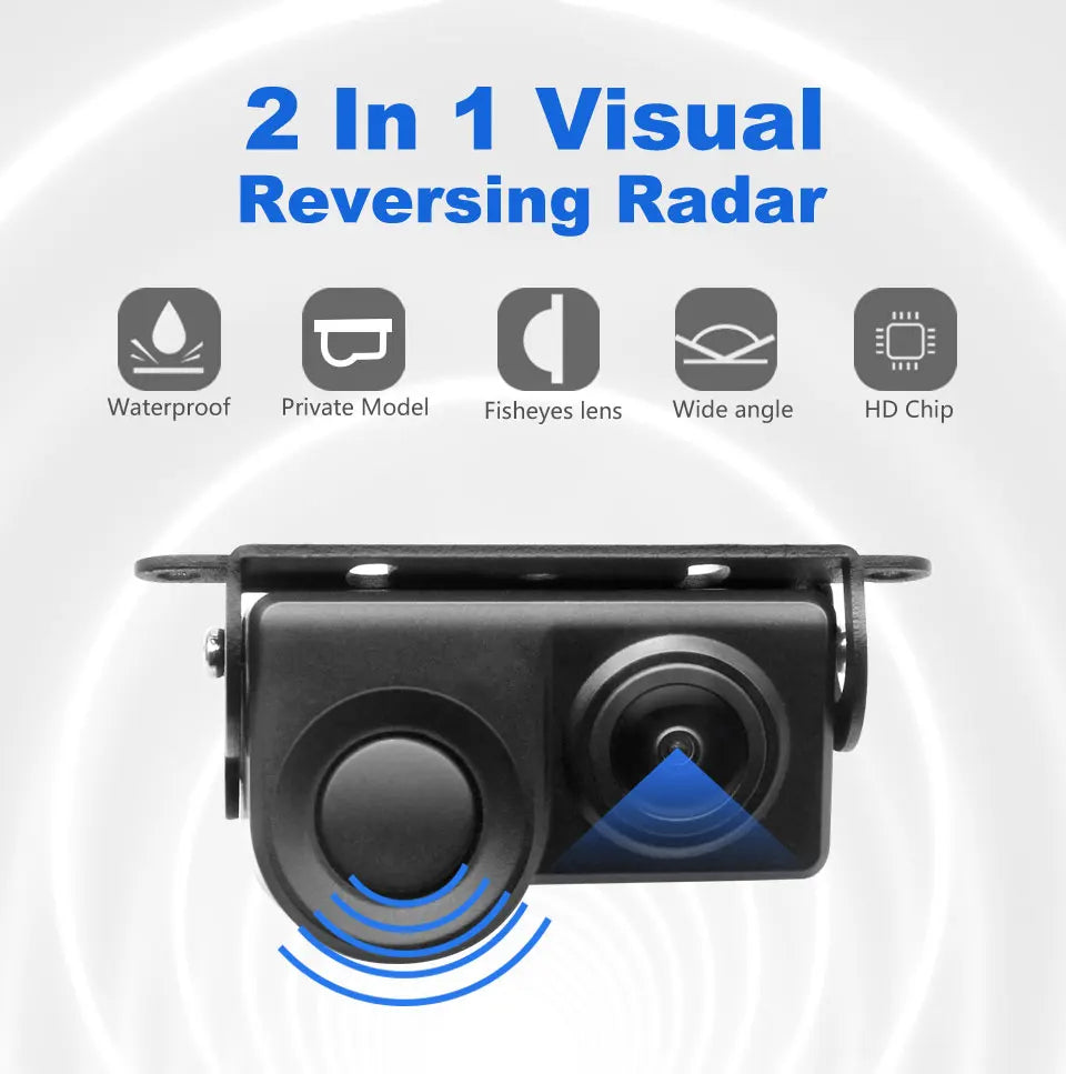 Sensor de radar de reversa con detector y visión nocturna, accesorio universal para automóvil, impermeable, luz 2 en 1, mini alarma y cámara de visión trasera.